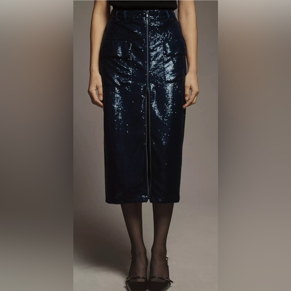 NEW Anthropologie Maeve Sequin Utility Midi Skirt 4 - Picture 4 of 9